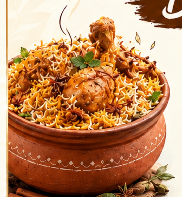 Chicken biriyani served in a clay handi
